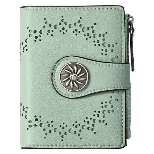 Tipmile Small Wallet for Women Bifold RFID Blocking Card Holder Leather Wallets with Zipper Coin Pocket - color: Green