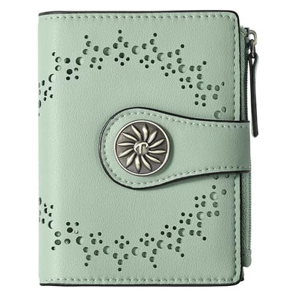 Tipmile Small Wallet for Women Bifold RFID Blocking Card Holder Leather Wallets with Zipper Coin Pocket - color: Green