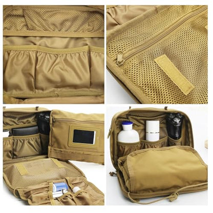 Toiletry Bag for Men Travel Tactical Hanging Dopp Kit Shaving Hygiene Bag - color: Khaki