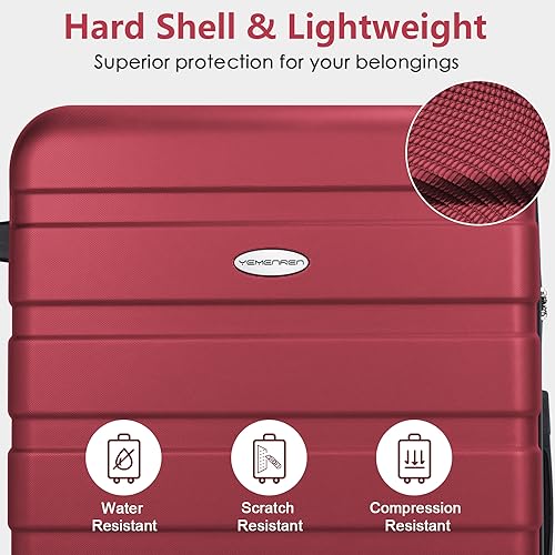 Luggage Sets Hardside Lightweight Suitcase with Spinner Wheels TSA Lock, 3-Piece Set (20/24/28) - color: Red