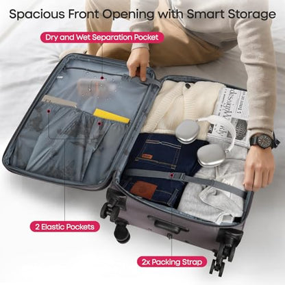 Softside Suitcases w/Wheels 32 Inch Luggage,Expandable 20% - color: Grey, size: Checked-Extra Large 32 inch