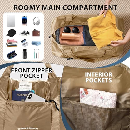 Veki Large Duffle Bag for Travel, Lightweight Carry On Bags, Khaki, L - color: Khaki, size: L