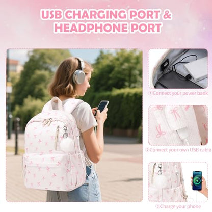 4PCS Corduroy Girls Backpack w/ Water Bottle & Lunch Bag (Beige Bow Tie) - color: 2-beige Bow Tie