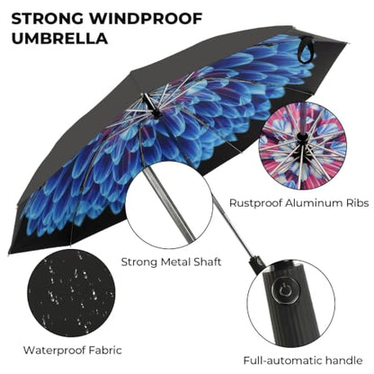 ZDSSM Inverted Umbrella for Rain, Compact Windproof Auto Open Close - color: Blue Diamond