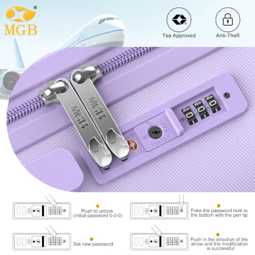 MGB 24 inch Luggage with Spinner Wheels TSA Travel Suitcase, Purple - color: Purple, size: Checked 24 Inch