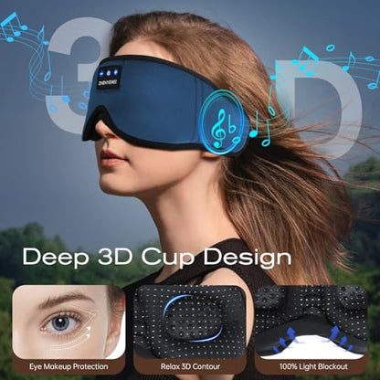 Sleep Mask with Bluetooth Headphones, Sleeping Headphones for Side Sleepers, Wireless Music Eye Mask with Ultra-Thin Stereo Speakers for Men, Women, Tech Gifts, Deep Blue - color: Deep Blue