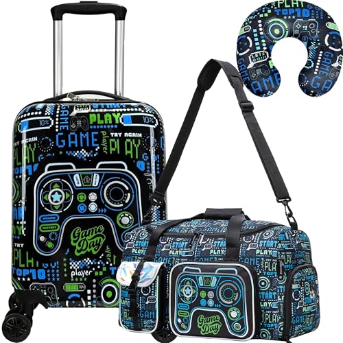 Kid’s Luggage Set 3 Piece Suitcase Set 16’’ Hardside Luggage with Spinner Wheels Girls Boys Carry on Toddler Travel Rolling Suitcase Airline Approved - color: Game