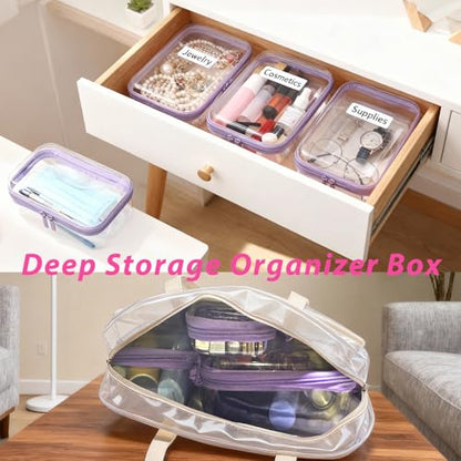 3 Pack Clear Hard Shell Zipper Storage Case Deep Capacity Organizer Pouches - color: Black