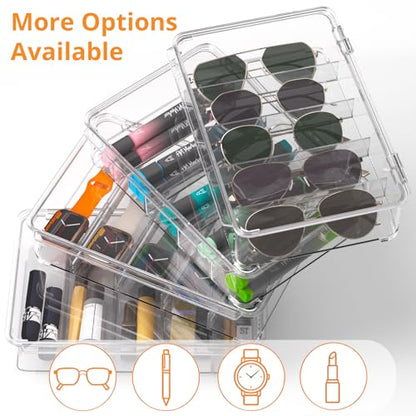 Sunglasses Organizer, Acrylic Clear Plastic Stackable Sunglasses Case with 5 Compartments,Glasses Organizer - size: 2 pack