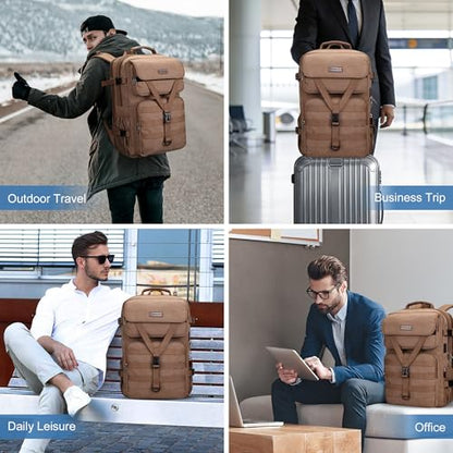 WITZMAN Canvas Travel Backpack for Men Large Laptop Backpack Fits 16 Inch - color: Brown