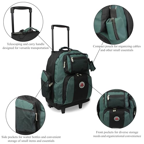 World Traveler Transworld 22-Inch Carry-On Rolling Backpack, Green - color: Green