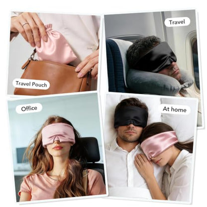 LitBear Silk Sleep Mask for Side Sleeper, Travel, Airplane, Jet Black - color: Jet Black