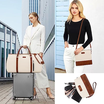 Convertible 2-in-1 Garment Bags for Travel with Waterproof Shoe Compartment - color: A-off White