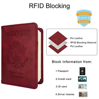 WALNEW Passport Holder for Travel, RFID Blocking Passport Wallet & Cover - color: A-Red