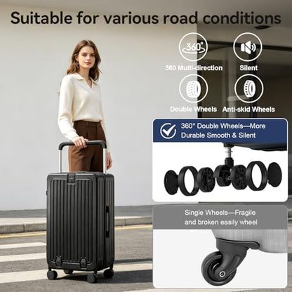 24 Inch Front Pocket Luggage Wide Handle Suitcase, Black - color: Black, size: 24''-B