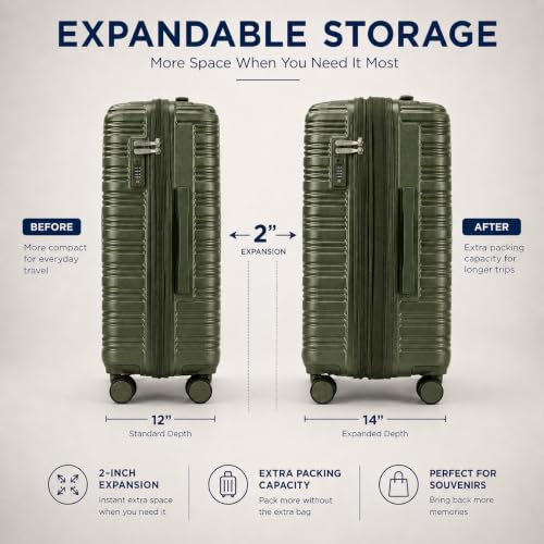 IZOD Romeo 3 Piece Hardside Expandable Luggage Set with Spinner Wheels - color: Forest, size: 3 Piece Set