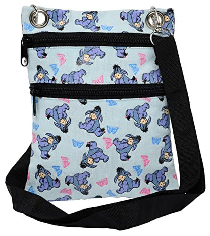 Disney Passport Bag Crossbody Mickey Minnie Eeyore Stitch Cheshire Print - color: Light Blue