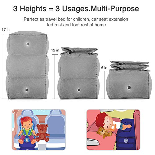 Inflatable Foot Rest Pillow Airplane Travel Kids Grey (1 Pack) - color: Gray