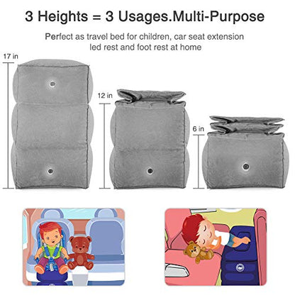 Inflatable Foot Rest Pillow Airplane Travel Kids Grey (1 Pack) - color: Gray