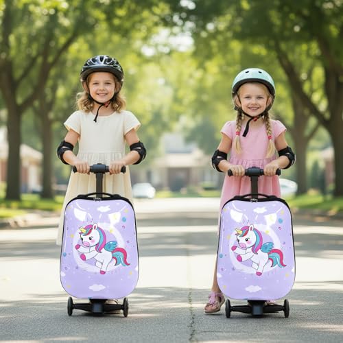 Kids Ride-On Luggage, Scooter Carry-On Suitcase with LED Wheels, 22-inch - color: Purple Cute Pony