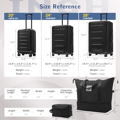 Merax 5 Piece Luggage Set,Front Opening Hardside Suitcase Set.Black - color: Black, size: 5 Piece(20/24/28/DB/TB)