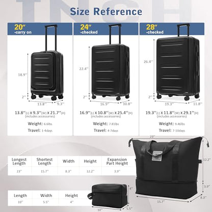 Merax 5 Piece Luggage Set,Front Opening Hardside Suitcase Set.Black - color: Black, size: 5 Piece(20/24/28/DB/TB)