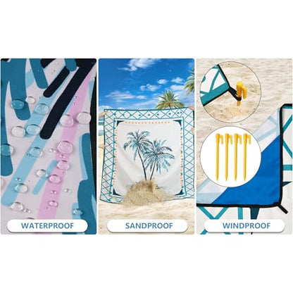 HIHOHO Beach Blanket Waterproof Sandproof Quick Drying Mat for 1-8 Adults - color: Flower Cocotree, size: 6'11" x 6'7"