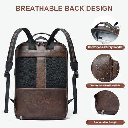 Shrrie 16 Inch Vegan Leather Laptop Backpack for Women and Men - color: Coffee