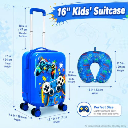 Boys Suitcase, Lightweight Hardshell Spinner Kids Luggage Set 2PCS with Wheels - Airplane Approved Carry-On for Children Ages 3-10, Energetic Game Rolling Suitcases for Elementary Toddler Travel - color: Blue Fun Game Luggage 2PCS Set
