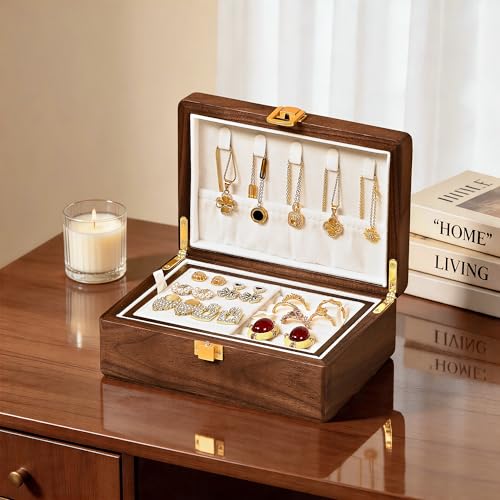 Black Walnut Wooden Jewelry Box, Small 2 Layer Travel Jewelry Case - color: 2-Layer