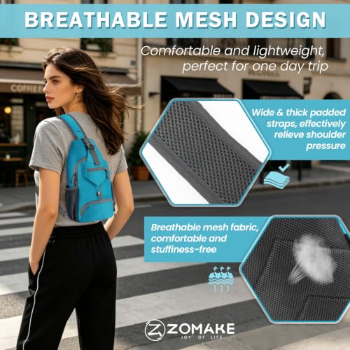 ZOMAKE Sling Bag, Cross Body Bag Shoulder Bag Anti-Theft(Lake Blue) - color: Lake Blue