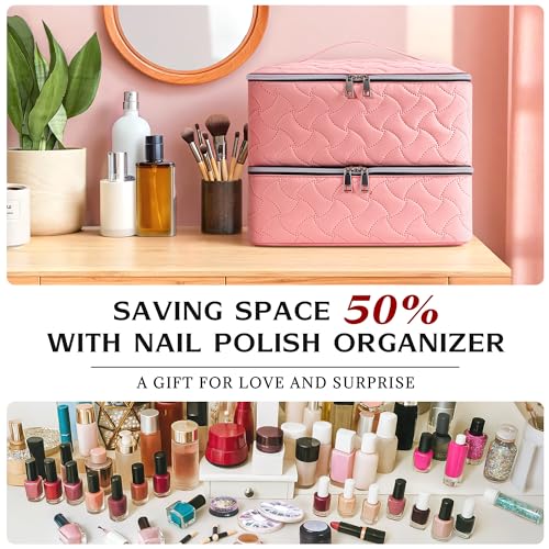 DreamGenius Nail Polish Organizer Bag Holds 42 Bottles, Pink - color: Pink