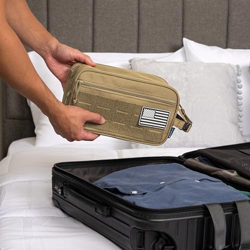 PAVILIA Tactical Toiletry Bag for Men, Water Resistant Molle Military, Tan - color: Tan, size: Large