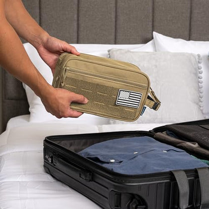 PAVILIA Tactical Toiletry Bag for Men, Water Resistant Molle Military, Tan - color: Tan, size: Large
