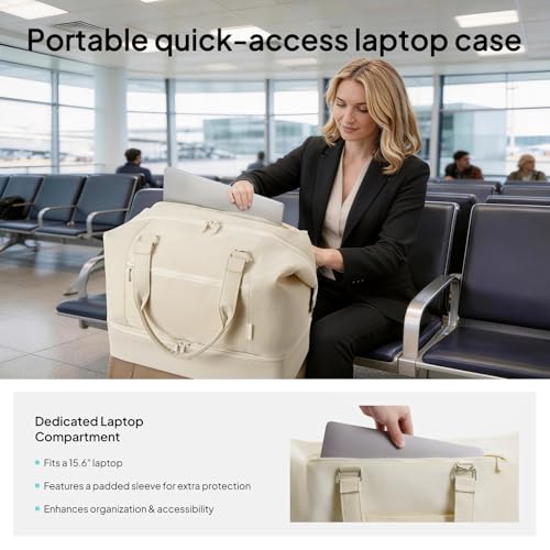 TOPEAST Travel Duffle Bag, Weekender Bags for Women with Shoe Compartment | 40L Carry On Bag with TSA Toiletry Bag & Wet Pocket for Overnight, Weekend, Hospital, Yoga, Business Trips, Sport, Gym, Beige - color: Beige