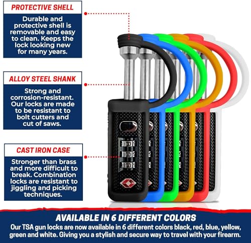 Cut-Resistant Gun Case Lock, TSA Approved Anti-Theft Single Shaft Padlock - color: Black