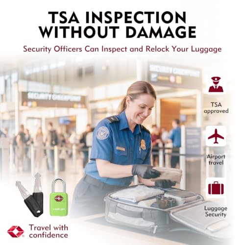 SURE LOCK Mini TSA Approved Keyed Luggage Lock – One Key Opens All, Fits Tight Zipper Gaps & Small Pull Holes, Compact Travel Lock for Suitcases, Backpacks & Handbags - color: GREEN 4 LOCKS