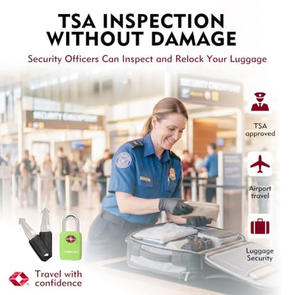 SURE LOCK Mini TSA Approved Keyed Luggage Lock – One Key Opens All, Fits Tight Zipper Gaps & Small Pull Holes, Compact Travel Lock for Suitcases, Backpacks & Handbags - color: GREEN 4 LOCKS