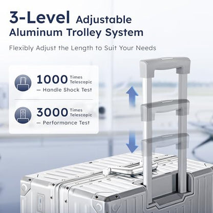ALPHA CAMP Aluminum Frame Luggage, 24" Medium Checked Zipperless Suitcase - color: Silver, size: 24 Inch