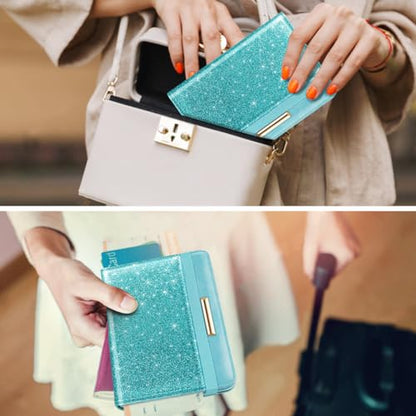 Coco Rossi Passport Holder for Travel Women Slim RFID Passport Cover Wallet - color: Glitter Teal