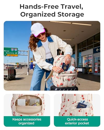 BAGSMART College Laptop Backpack,Cute Travel Backpack for Women,Quilted Computer Bookbag - color: 16-strawberry Print