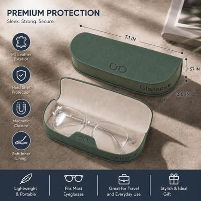 Glasses Case hard shell,3-in-1 Sunglasses Case & Eyeglass Case with Cleaning Cloth & Storage Pouch - color: Green, size: Medium