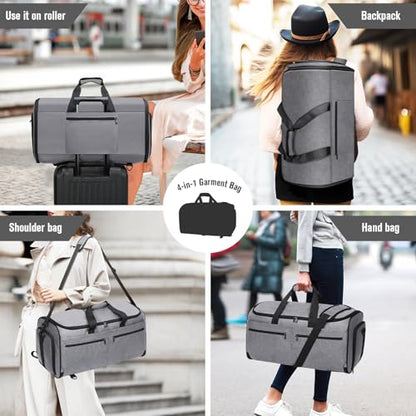 Bukere Carry on Garment Bag for Travel, Convertible Travel Duffel Suit Bag with Backpack Straps, Shoe Compartment, 3 in 1 Weekender Suit Bag for Men Women - color: Backpack Grey