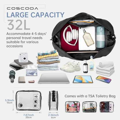 Travel Duffel Bag 18x14x8 Personal Item Bag with Shoe Compartment - color: Brown