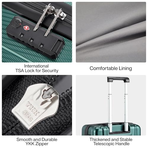 Hanke Luggage Sets 3 piece Carry On Luggage with Wheels PC Hard Shell Suitcases Lightweight Checked Travel Luggage Large Travel Suitcase Woman Men 20/24/29 Inch(Blackish Green) - color: Blackish Green, size: 3 Pc Set(20/24/29)