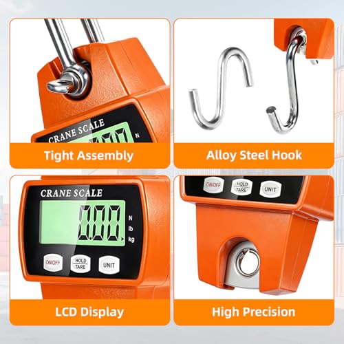 Digital Hanging Scale, 1100lb/500kg Handheld Crane Scale - color: Orange-1100lb