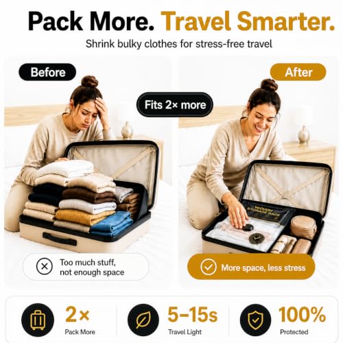 12 Pack Vacuum Storage Bags with Electric Pump for Clothing, Home & Travel