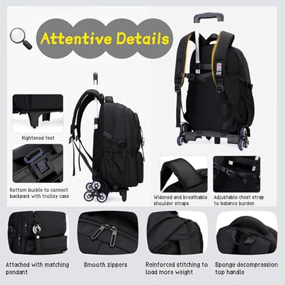 Bansusu Kids Rolling Backpack for Boys School, Classic School Bag Roller Boys Backpack with 2 Wheels, Black - color: 2 Wheels-black, style: 2 Wheels