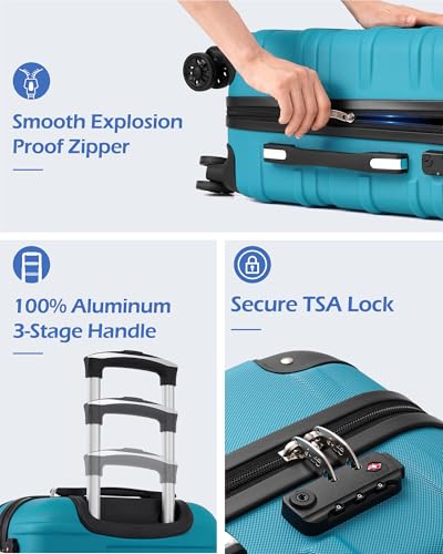 Coolife Hardside ABS Luggage, TSA Lock, Spinner Wheels, 3-Piece Set - color: dark green, size: 3 Piece Set