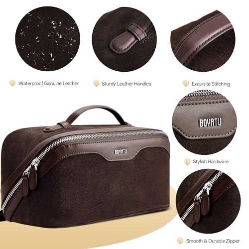 BOYATU Genuine Leather Travel Makeup Bag: Hand-made 3 Pcs Set Cosmetic Bags - color: 08Coffee